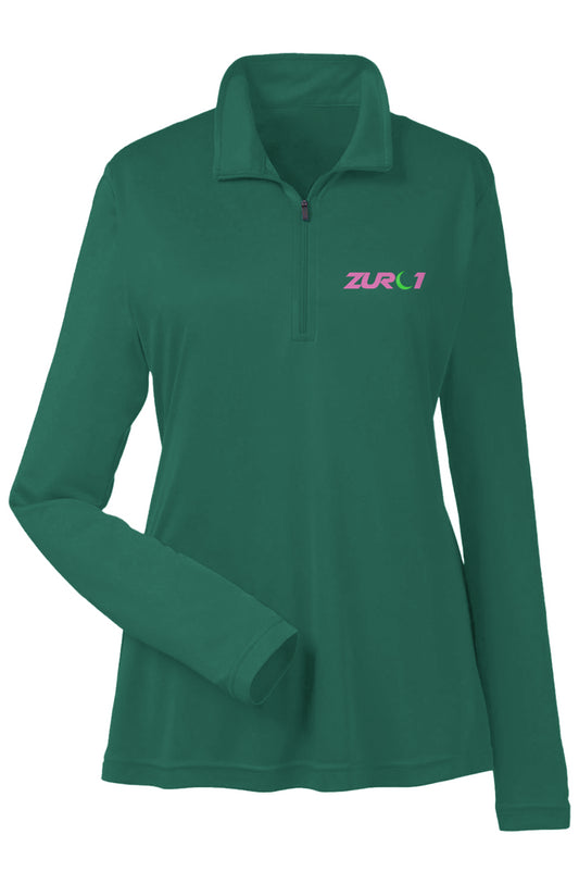 Ladies Quarter-Zip - PINK 'N' GREEN